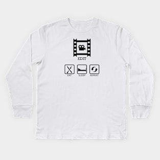 Editor - Eat sleep edit repeat Kids Long Sleeve T-Shirt